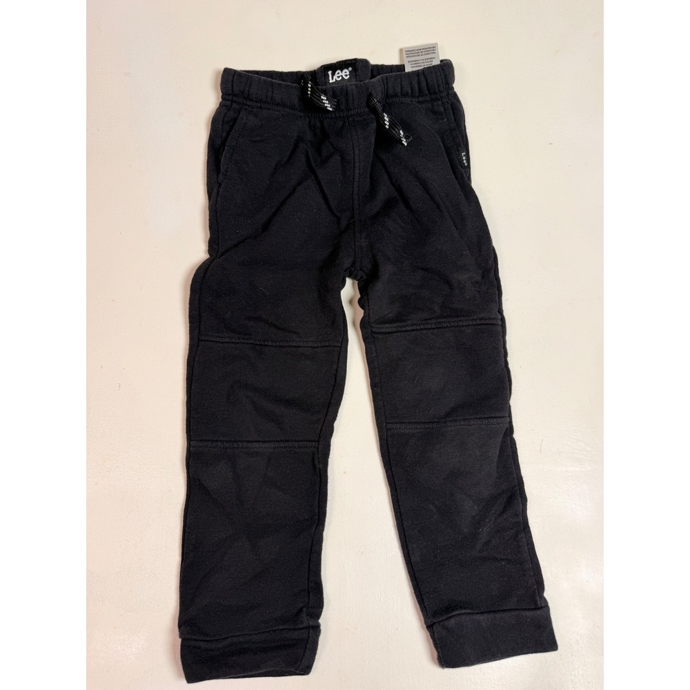 Lee Jogger Pants Kids 4T Black Excellent Fleece Lined Reinforced Knee Drawstring